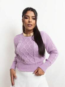 Closet Malhas Cropped Knit Long Sleeve Blouse With Braids | Winter Knit Blouse Women's Fashion  2025 - 淡紫色襯衫 - 查看 5