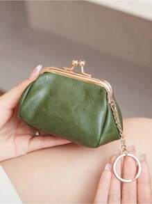 Retro Mini Lock Clip Purse Daily Portable And Cute Handheld Storage Bag For Girls Solid Color Simple Key Bag For Women Money Wallet Mini Wallet Purse Wallet Coin Wallet - Red - View 2