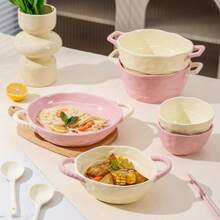 4 Stücke Keramik-Essservice, hochwertig, süßer Stil, ideal zum Fotografieren, beinhaltet Reisschale, Teller, Löffel, Essstäbchen, geeignet für 1 Person - Verschiedenfarbig - Übersicht 4