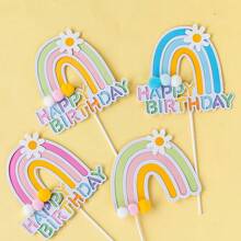 10 piezas Decoraciones para pastel arcoíris de "Feliz cumpleaños", decoraciones de papel para pastel de boda, set de cupcakes, sin electricidad, sin plumas, decoración para hornear