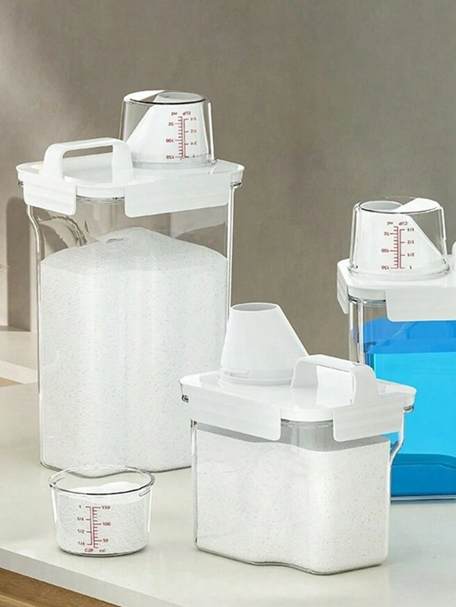 1pc 1100ml/1800ml/2300ml Transparent Detergent Liquid Refillable Container, Laundry Powder Storage Bottle With Measuring Cup - Clear - View 1