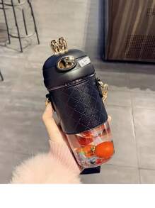 In Style Water Cup For Female Students, Attractive Slanted Plastic Cup With Strap, Large Capacity, Straw Water Bottle, Portable, For Outdoor, Camping