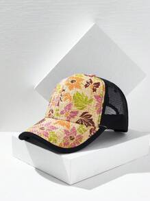1 件花卉印花透气网眼卡车司机帽，夏季草帽檐棒球帽 - 彩色 - 查看 11
