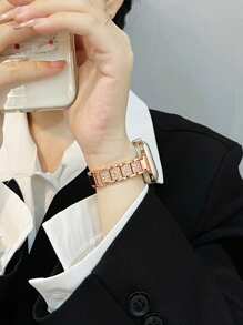 1 Stück dünnes Metallarmband mit Strass, kompatibel mit 38/40/41/42/44/45/46/49mm Apple Watch Ultra/Ultra2/SE/SE2/10/9/8/7/6/5/4/3/2/1, Frauen - Roségold - Übersicht 4