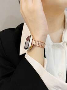 1 Stück dünnes Metallarmband mit Strass, kompatibel mit 38/40/41/42/44/45/46/49mm Apple Watch Ultra/Ultra2/SE/SE2/10/9/8/7/6/5/4/3/2/1, Frauen - Roségold - Übersicht 3