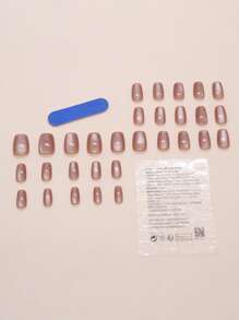 Add Your Cute 30 Pieces Short Coffin Shape Refreshing Mint Green Light Green Cat's Eye Solid Color Simple White Wearable Nail Set 1 Jelly Glue 1 Nail File Suitable For Girls To Wear On Daily Work Dates