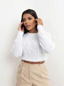 Closet Malhas Cropped Knit Long Sleeve Blouse With Braids | Winter Knit Blouse Women's Fashion  2025 - 白色上衣 - 查看 4