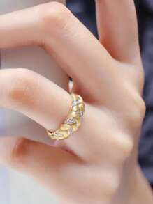 1 件 S925 纯银时尚欧美风格指环首饰配饰，适合女性日常佩戴 - 黃金色戒 - 查看 5