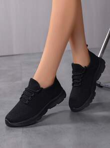 New Plus Size Lightweight Breathable Mesh Athletic Casual Running Shoes, Women Sports Shoes, Women Casual Sneakers, Jogging Shoes, All Black Work Shoes, Flat Casual Shoes, Simple Comfortable Black Shoes, Round Toe Lace Up Walking Shoes, Men Athletic Shoes, Men Casual Running Shoes, Couple Travel Shoes , Flat Shoes