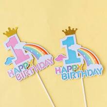 10 piezas Decoraciones para pastel arcoíris de "Feliz cumpleaños", decoraciones de papel para pastel de boda, set de cupcakes, sin electricidad, sin plumas, decoración para hornear