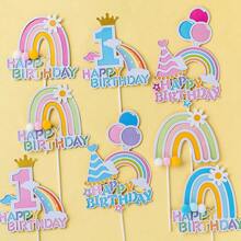 10 piezas Decoraciones para pastel arcoíris de "Feliz cumpleaños", decoraciones de papel para pastel de boda, set de cupcakes, sin electricidad, sin plumas, decoración para hornear