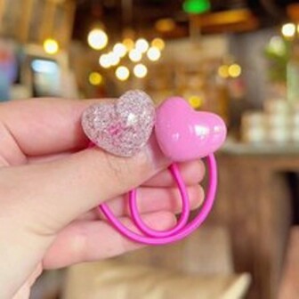 12个/2个装彩色裂纹釉心形发圈，休闲可爱ABS塑料（ABS树脂）高弹橡皮筋，四季皆宜，可作马尾辫发圈、发绳、发饰