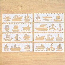 Pack Of 8 PP Letter Templates, Reusable Hollow Letter Wipe Sheets With Lace, Leaves, Cars, Weather, Animal Designs For DIY Journaling And Crafting - 2x7 Inch Painting Template Set Back To School,Back To School,School Supplies