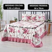 Colcha Cleopatra Queen 400 fios Floral C/ Babado + 2 Porta Travesseiro