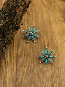 1pc Zinc Alloy Earrings With Turquoise Inlaid In Starfish Shape For Women, Bohemian Women's Jewelry, Retro Western Women's Fashion Earrings, Suitable For Daily Wear Or As A Gift For Friends