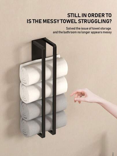1pc Non Drilling Towel Storage Rack, Wall Mounted Double Pole Towel Rack, Suitable For Storing Rolled Up Towels, Space Saving Bathroom Storage Rack, Towel Rack, Towel Storage Rack, Modern Design