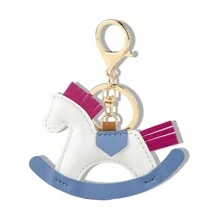 1pc Cute Korea Ins Style Mini Horse Pendant Charm, Handmade Leather Carton Rocking Horse Bag/Car Key Chain Accessories Car Accessories Bag Charm Backpack For School
