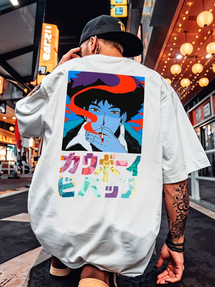 Shirt T-Shirt Oversized Streetwear Cowboy Bebop Spike Spiegel Bounty Hunter Series Drawing REF 7138 VEST NERD - 白色 - 查看 1