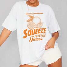Orange Fruit Printed Retro T-Shirt Cute Inspirational Quotes T Shirt Vintage Aesthetic Graphic Tees Women Summer Fashion Clothes - White - View 1