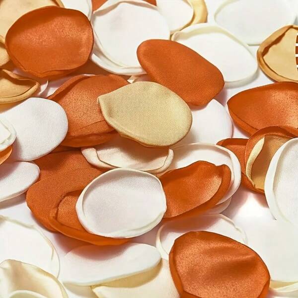 120/220/320/420 Pcs Elegant Burnt Orange & Cream Fabric Rose Petals - Perfect For Weddings, Bridal Showers, Parties | , Handmade Faux Floral Decorations, Ideal For Valentine's, Mother's Day & Special Occasions, Wedding Decorations