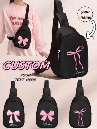 Benutzerdefinierbarer Umhängetasche, kann mit personalisiertem Namen oder Urlaubsgrüßen Muster werden. Exklusive Brusttasche. Mini rosa Schleife, niedliche und vielseitige Lässig Prints, Lippenstift Muster, Spielekonsolen Muster, kann an einer Schulter getragen werden. Geeignet für tägliche Ausflüge, Reisen, Einkaufen und andere Anlässe. Kann mit Namen, Buchstaben, Glückszahlen usw. Muster werden.