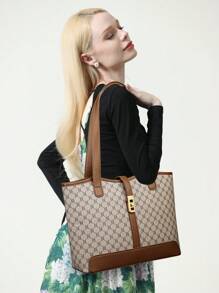 1 Set Large Capacity Tote Bag & Wallet, Fashionable Shoulder Bag For Middle-Aged Women, Autumn/Winter