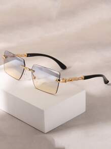 Augonstern 1pc Leopard Print Frameless Decorative Legs Fashion Glasses, Fashionable Small Frame Glasses For Beach Vacation