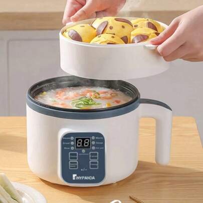 RAF 迷你电煮锅/蒸锅，适合 1-3 人使用（小巧尺寸）。方便的顶部蒸煮和底部烹饪电锅，具有不粘表面，可用于烹饪鸡肉、面条、米饭、汤、粥、燕麦片、火锅、蒸鸡蛋、包子和面包
