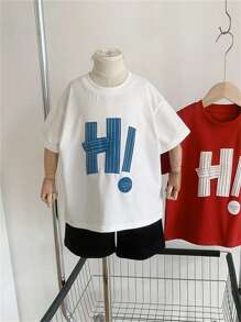 年轻男孩字母印花短袖 T 恤简约时尚日常休闲 - 白色 - 查看 9