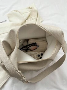 New Solid Color PU Leather Crossbody Bag, Simple Casual Baguette Handbag - White - View 5