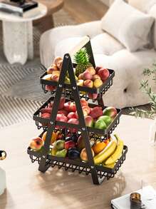 1pc Wrought Iron Foldable Double-Layer Basket, Household Kitchen Fruit And Vegetable Storage Basket Shelf, Holiday Gift