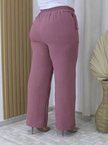 Duna Women's Plus Size Wide Leg Pants With Pocket - Màu hồng gỉ - Xem 4
