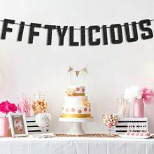 Pancarta con brillo dorado "Fiftylicious", decoración para fiesta de 50 cumpleaños, decoración para 50 aniversario de boda, suministros para fiesta de cumpleaños importante