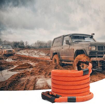7/8" X 30', 7/8" X 20',1" X 20',1" X 30' Kinetic Energy Recovery Tow Rope 30580 Lbs Or 38000 Lbs, Heavy Duty Off-Road Tow Rope With 2 Soft Shackles (41750 Lbs) Extra Heavy Duty 30% Elastic Energy Tow Rope For Jeeps Trucks ATV Tractors