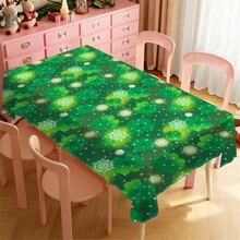 1 Piece Rectangle Waterproof Table Cloth With Four-Leaf Clover Print, Wipe-Clean Reusable Tablecloth Suitable For Outdoor Tables, Picnics, Camping, Dining Tables, Coffee Tables, Desks And Vanity - Ideal For Parties And Holidays