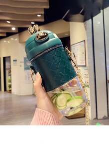 In Style Water Cup For Female Students, Attractive Slanted Plastic Cup With Strap, Large Capacity, Straw Water Bottle, Portable, For Outdoor, Camping
