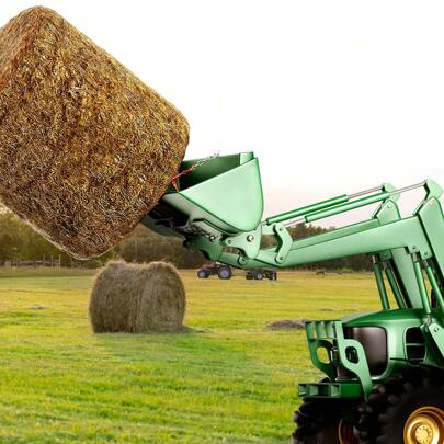 49"Or 39"  Hay Spear, Bale Spears 3000lbs Or 1600lbs Loading Capacity, Skid Steer Loader Tractor Bucket Attachment With 2pcs 17.5" Stabilizer Spears And 60" Chain, Quick Attach Spike Forks