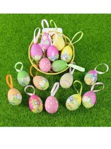 3pcs/Set Colorful Easter Egg Decorative Pendant, Foam Rabbit Painted Easter Eggs Party Home Decor
