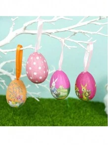 3pcs/Set Colorful Easter Egg Decorative Pendant, Foam Rabbit Painted Easter Eggs Party Home Decor
