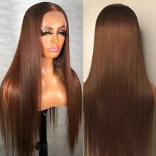200% Density 13*6 HD Transparent Lace Front Human Hair Wig Chocolate Brown Brazilian Hair Straight Lace Frontal Wig For Women Pre Plucked Natural Hairline Free Part Wig With Baby Hair - 巧克力棕 - 查看 9
