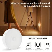 3pcs Motion-Sensor LED Night Lights With Touch Control, Adjustable Brightness, Warm & Cool White, USB Rechargeable, Easy To Install Magnet Mount For Bedroom, Stairs, Closet, Indoor Use With Sensor Function