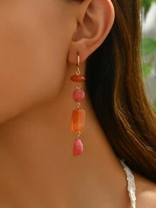 2pcs Elegant Green & Red Resin Water Drop With Small Stone Green Glass Bead Turquoise Pendant Earrings Design, Suitable For Women's Holiday Party Wear. Please Note That Due To The Natural Materials, There May Be Slight Size, Color And Weight Differences From The Official Images. - Multicolor - View 4