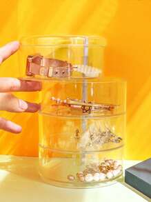 1pc Multi-Layer Rotating Storage Box, Jewelry Box, Desktop Organizer, Suitable For Organizing Earrings, Bracelets, Necklaces, Rings, Watches, Accessories, Hairpieces, Lipsticks And Cosmetics On Bedroom Vanity. Can Also Be Used As Product Display Box And Rack.