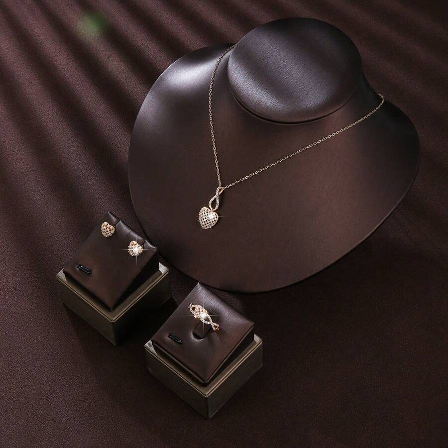 Set de bijuterii pentru mireasă, colier și cercei simpli din zirconiu, cadou de nuntă de logodnă elegant pentru femei