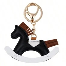 1pc Cute Korea Ins Style Mini Horse Pendant Charm, Handmade Leather Carton Rocking Horse Bag/Car Key Chain Accessories Car Accessories Bag Charm Backpack For School