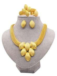 Parure de bijoux de couleur or, cadeaux de mariage africains, bijoux pour fête de mariage. Ensemble bracelet, collier, boucles d'oreilles et bague pour femmes