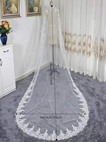 White/Ivory 3M Cathedral Length Lace Trim Long Bridal Veil With Comb Wedding Accessories Women's Autumn Outfit - Multicolor - View 6