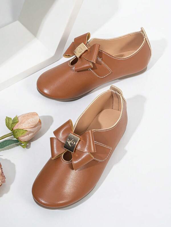Gold Bowknot Kid's Wave Textured Comfy Breathable Non-Slip Fashionable Girls' Flats