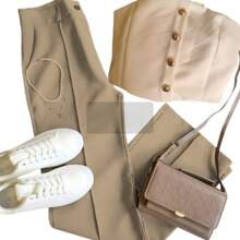 Conjunto Top con botones y pantalon de vestir - Beis - Ver 1