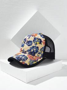 1 件花卉印花透气网眼卡车司机帽，夏季草帽檐棒球帽 - 彩色 - 查看 10